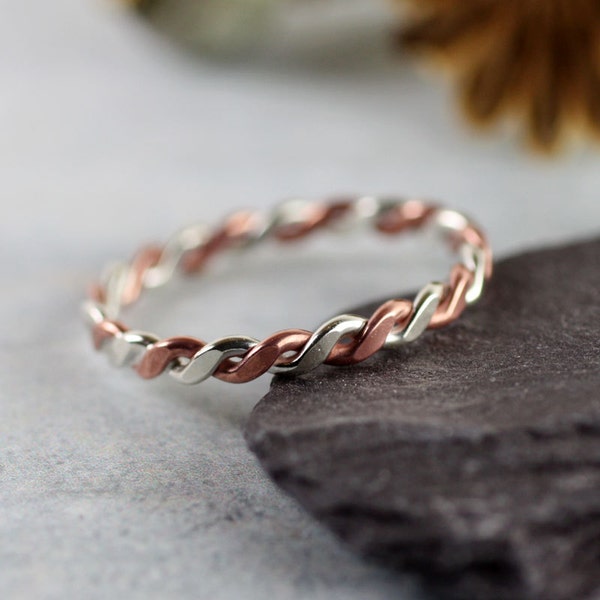 Silver Copper Twist Ring | Mixed Metal | Rope Ring | Stacking Rings | Celtic Ring | Sterling Silver Twisted with Copper