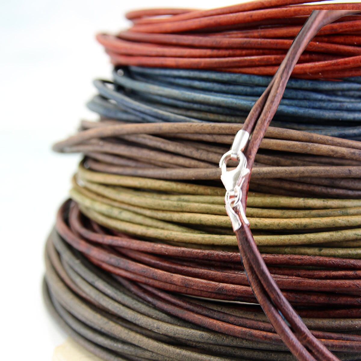 18" Polished Brown Leather Cord with Sterling Silver Clasp 18" Polished Brown Leather Cord with Sterling Silver Clasp