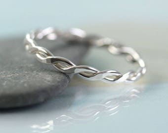 Dainty Twisted Sterling Silver Ring: Minimalist 1mm Wire
