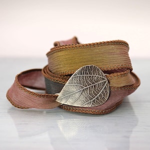 Wrist Wrap Bracelet with Silver Leaf Botanical Jewellery Woodland Gift
