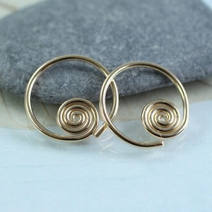 Spiral Sleeper Hoops - Celtic Earrings - 14k Gold Fill - 12 mm Diameter | Gold Spiral Earrings | Gold Sleepers