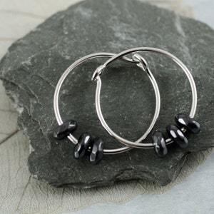 Silver Hematite Hoops - sterling earrings with gemstones beads