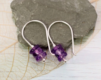 Amethyst Silver Earrings in a Simple Hook Style