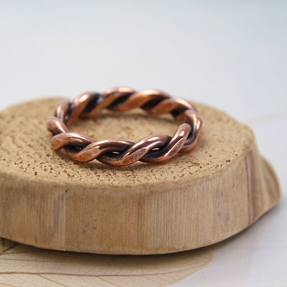 Hand Forged Copper Twist Ring - Chunky Celtic Style Band 2mm wire