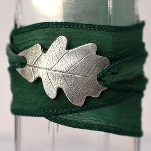 Silver Oak Leaf Bracelet Falling Leaves Silk Wrap Bracelet Autumn Gift