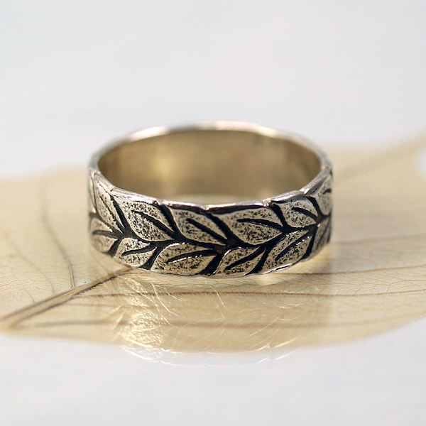 Silver Laurel Wreath Ring Wide Band Symbol of Victory and Peace Leaf Ring Renewal and Growth