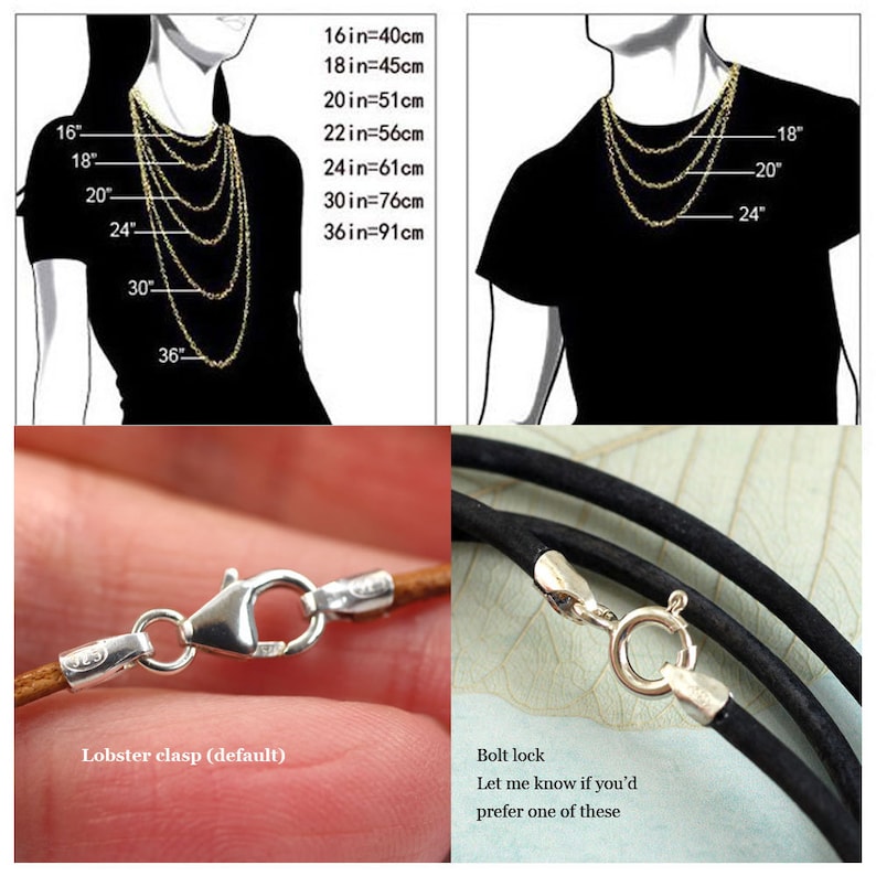 Leather Necklace 2.5 mm Sterling Silver Caps Round Leather Cord Necklace Silver Clasp Closure image 5