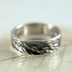 Free Spirit Grasses Ring - Silver Ring with Nature Impression Ring Band Inspired by Nature Wedding Ring