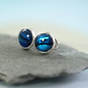 Abalone Silver Stud Earrings Mermaid Blue Shell