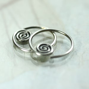 Silver Sleeper Hoops with Celtic Spiral  Sideways Earrings  Spiral Hoops