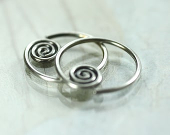 Silver Sleeper Hoops with Celtic Spiral  Sideways Earrings  Spiral Hoops