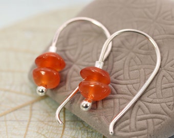 Silver Carnelian Earrings in a Simple Hook Style