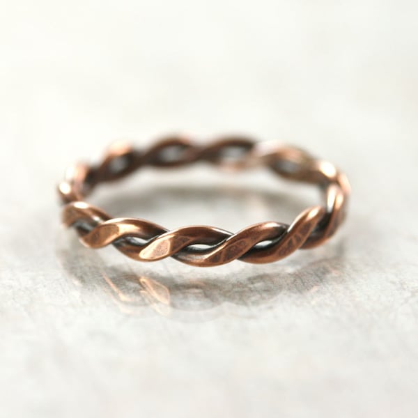 Mens Copper Twist Ring  Hammered Chunky Rope Ring  Twisted Copper Ring  Mans Thumb Ring Copper jewellery