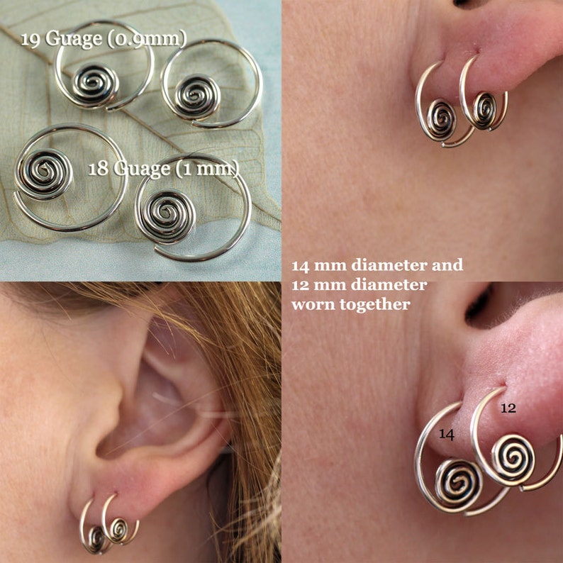 Silver Sleeper Hoops with Celtic Spiral Sideways Earrings Spiral Hoops image 5