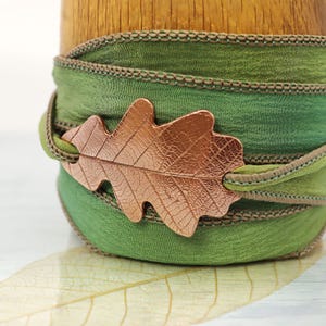 Copper Oak Leaf Bracelet | Silk Wrap Autumn Leaf