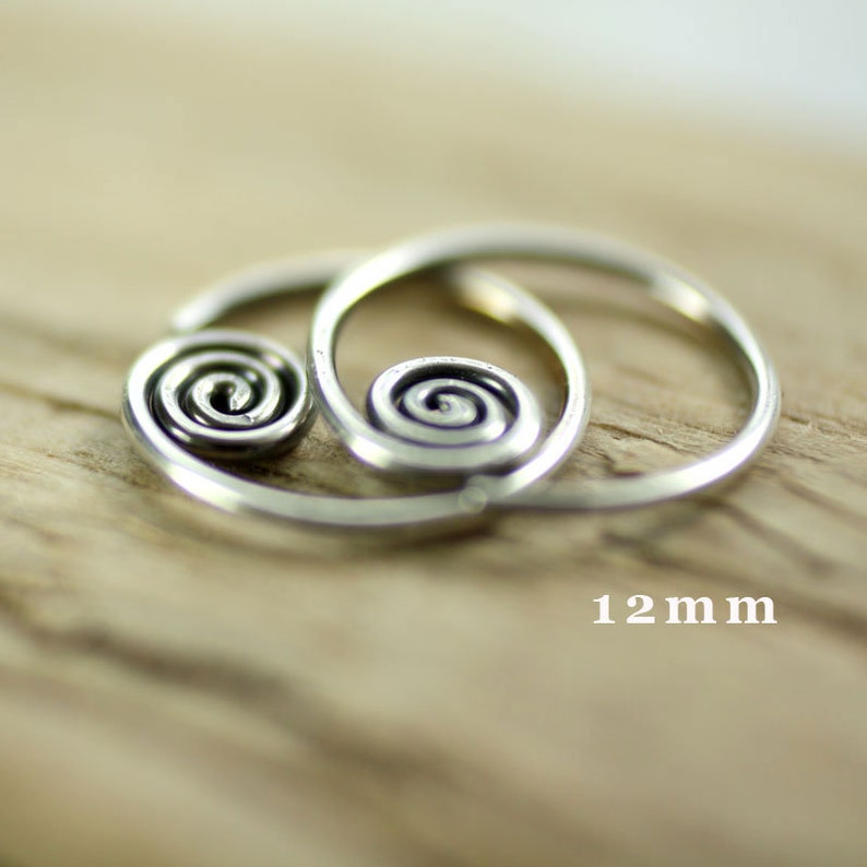 Silver Sleeper Hoops with Celtic Spiral Sideways Earrings Spiral Hoops image 2