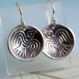 Odins Ravens Earrings Silver Hoops with Domed Sterling Discs
