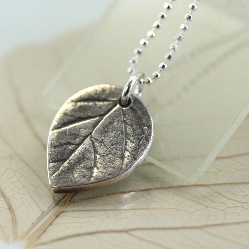 Tiny Silver Leaf Necklace Nature Necklace Leaf Pendant with Delicate Sterling Chain Silver Necklace Girlfriend Woodland Jewellery
