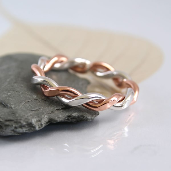 Chunky Silver Copper Twist Ring - 2 mm wire - 4 mm wide