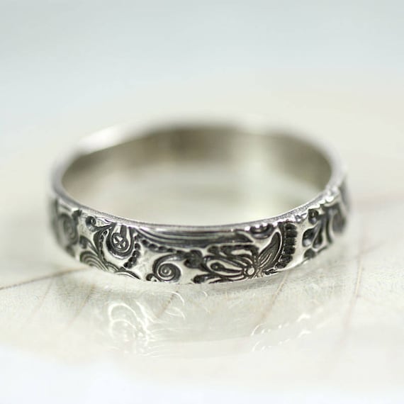 Fairytale Silver Ring Mm Wide Sterling Band Flowers Floral