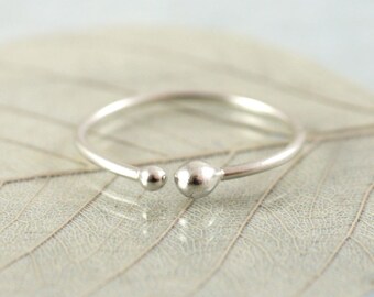 Silver Stacking Ring with Small and Tiny Ball Ends in Argentium Sterling Silver Dot Slim Ring Gift for Girlfriend