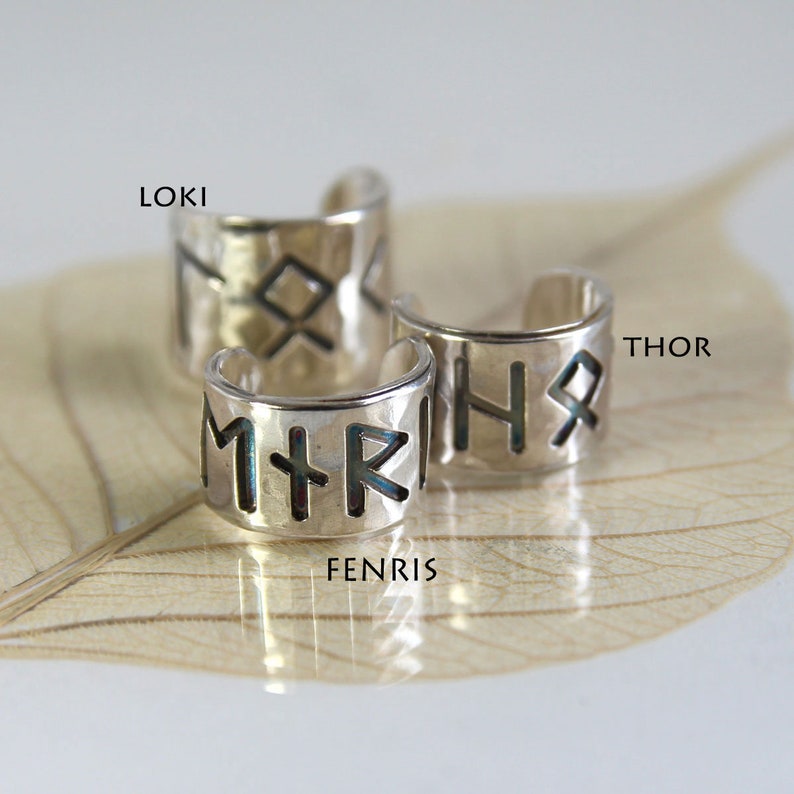 Engraved Viking Runes Silver Ear Cuff Choose 5 Runes for your Personalized Custom Rune Cuff Ear Wrap Earring image 4