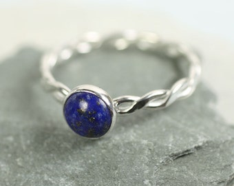 Lapis Lazuli Silver Twist Ring - Sterling Silver Gem Ring | Lapis Ring | Lazuli Gemstone | Gift for Girlfriend | Gift for Women