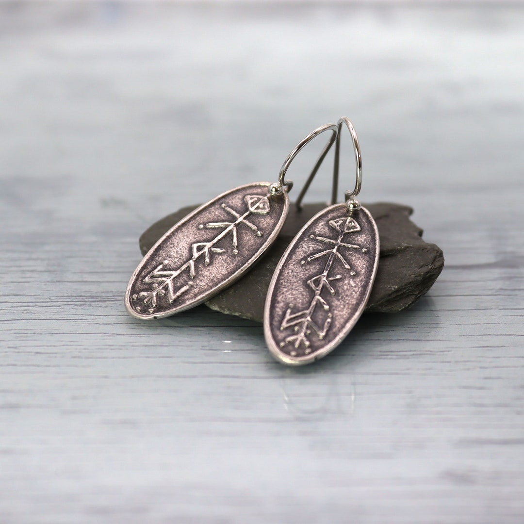 Silver Rune Earrings - Witch Pictogram Made of Viking Runes - Etsy