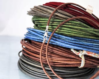 2 mm Leather Cord Necklace with Sterling Silver Clasp  Many colours