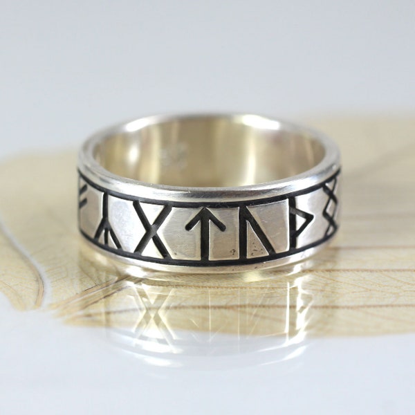 Custom Silver Rune Ring with Engraved Runes - Viking Wedding Band and Personalized Name Ring - Choose Your Own Runes and Engraving