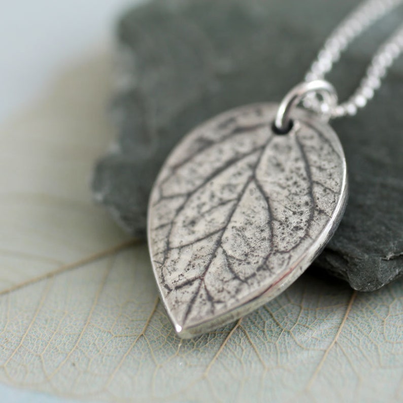 Tiny Silver Leaf Necklace Nature Necklace Leaf Pendant with Delicate Sterling Chain Silver Necklace Girlfriend Woodland Jewellery