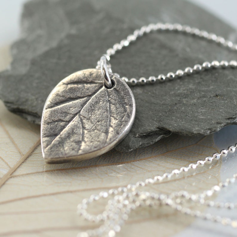 Tiny Silver Leaf Necklace Nature Necklace Leaf Pendant with Delicate Sterling Chain Silver Necklace Girlfriend Woodland Jewellery