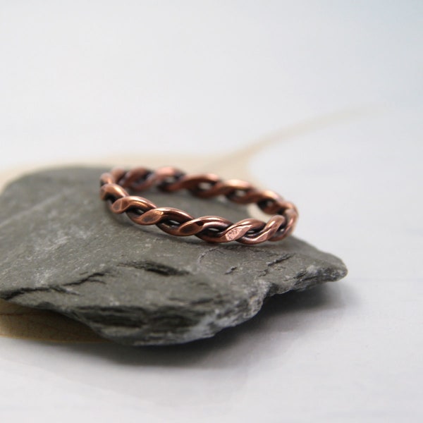Celtic Copper Ring Twisted 1.2 mm Wire - Stacking Ring  Gift for Men  Twist Ring