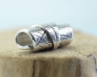 Silver Leaf Tube Bead - nature pendant with skeleton leaf impression