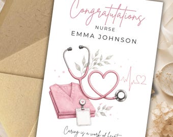 Personalized Nurse Graduation Card, Custom RN Congratulations Card, Nurse Gift for Her, Medical School Graduation Card, 5x7