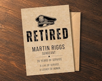 Personalized Police Retirement Card, Laser Engraved Retirement Gift for Police Officer, Custom Retirement Keepsake from Family