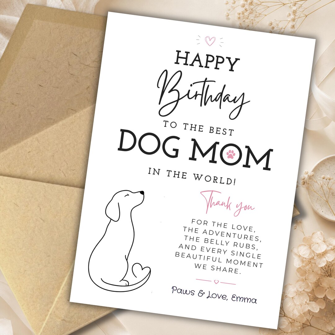 Personalized Dog Mom Birthday Card, Custom Pet Lover Birthday Card ...
