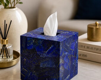 Porta fazzoletti di lusso in lapislazzuli / Porta fazzoletti in pietra blu / Porta fazzoletti decorativo per soggiorno, scrivania, regalo per l'arredamento della casa