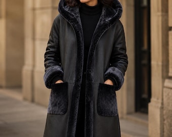 Women's Reversible Sheepskin Leather Coat – Double Sided Turkish Shearling Winter Jacket