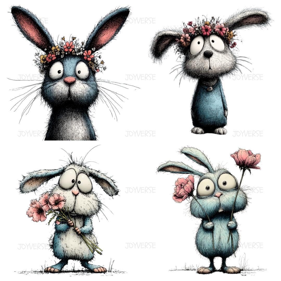 Whimsical Spring Bunny Clipart Bundle, Watercolor Floral Animal PNG ...