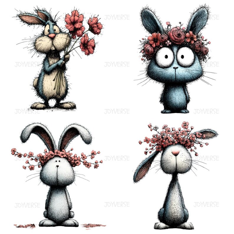 Whimsical Spring Bunny Clipart Bundle, Watercolor Floral Animal PNG ...