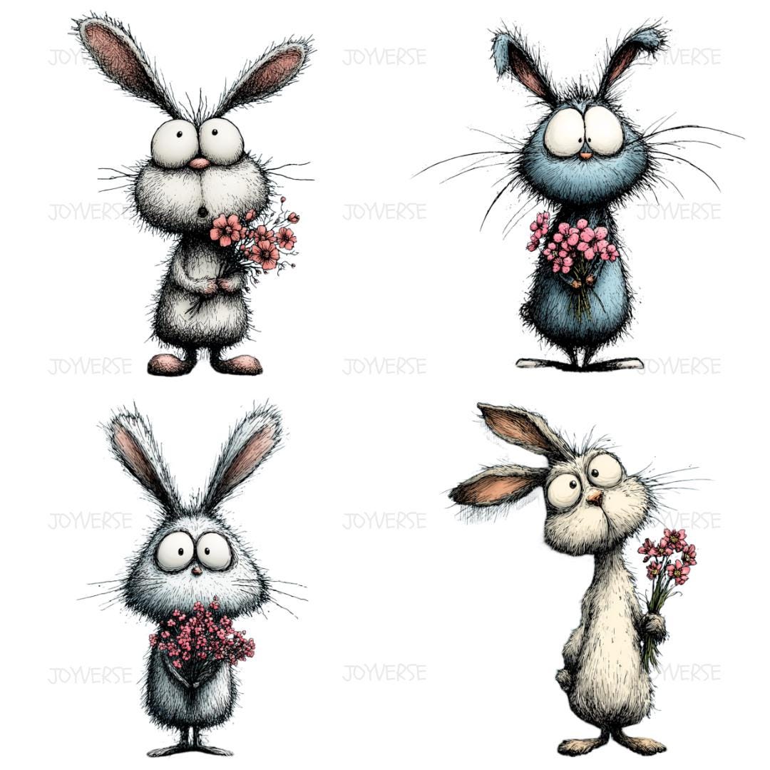 Whimsical Spring Bunny Clipart Bundle, Watercolor Floral Animal PNG ...