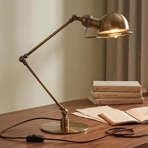 Antique Brass Industrial Articulated Desk Lamp, Steampunk Vintage Task Light, Adjustable Swing Arm Table Lamp, Retro Home Office Decor