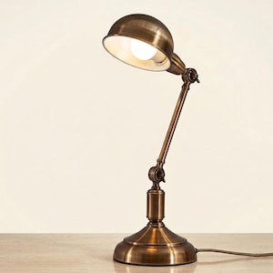Antique Brass Desk Lamp - Vintage Industrial Adjustable Task Light, Retro Articulated Swing Arm Reading Lamp, Mid-Century Office Decor E27