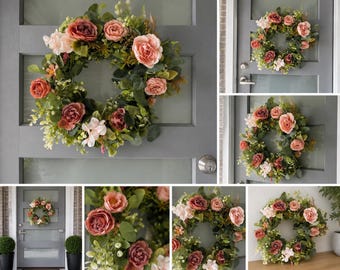 Blush Pink Peony Floral Wreath | Romantic Cottage Farmhouse Door Decor