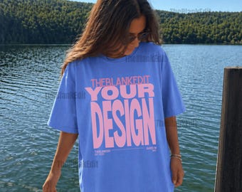 Summer T-shirt Mockup, Flo Blue Comfort Colors C1717 Mockup, Trendy Oversized Shirt Mockup, Influencer Style Mockup, Lake Shirt Mockup