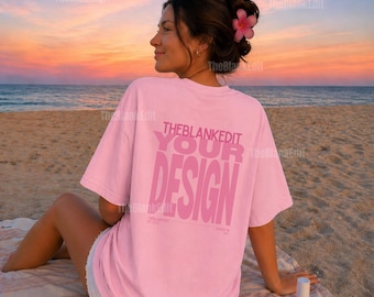 Beachy T-shirt Mockup, Blossom Comfort Colors C1717 Back Mockup, Trendy Oversized Shirt Mockup, Influencer Style Mockup, Vacation Aesthetic