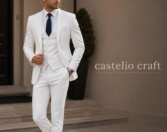 Luxury White 3 Piece Suit for Men, Elegant Wedding Groom Tuxedo, Premium Formal Wear, Royal Men Blazer Set, Stylish Prom Party Outfit