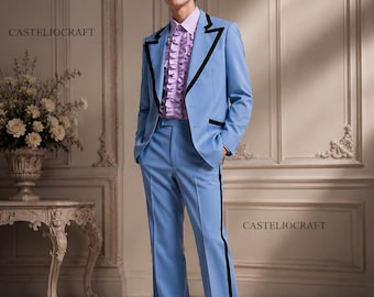 Men's Sky Blue Terry Rayon Suit | Custom Tailored Wide-Leg Formal Suit | Luxury Vintage Old Money Wedding Wear