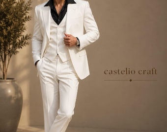 Luxury White 3 Piece Suit for Men, Elegant Wedding Groom Outfit, Premium Formal Wear, Royal Mens Blazer Set, Stylish Prom Party Suit
